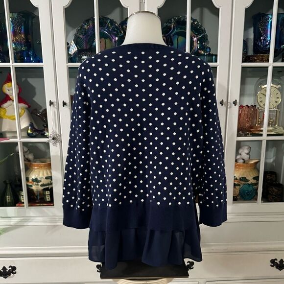 Chaps Mock-Layer Polka-Dot Top Size Large Navy and White - Picture 8 of 11